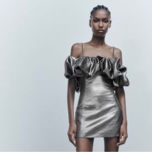 Zara Silver Metallic Ruffled Dress